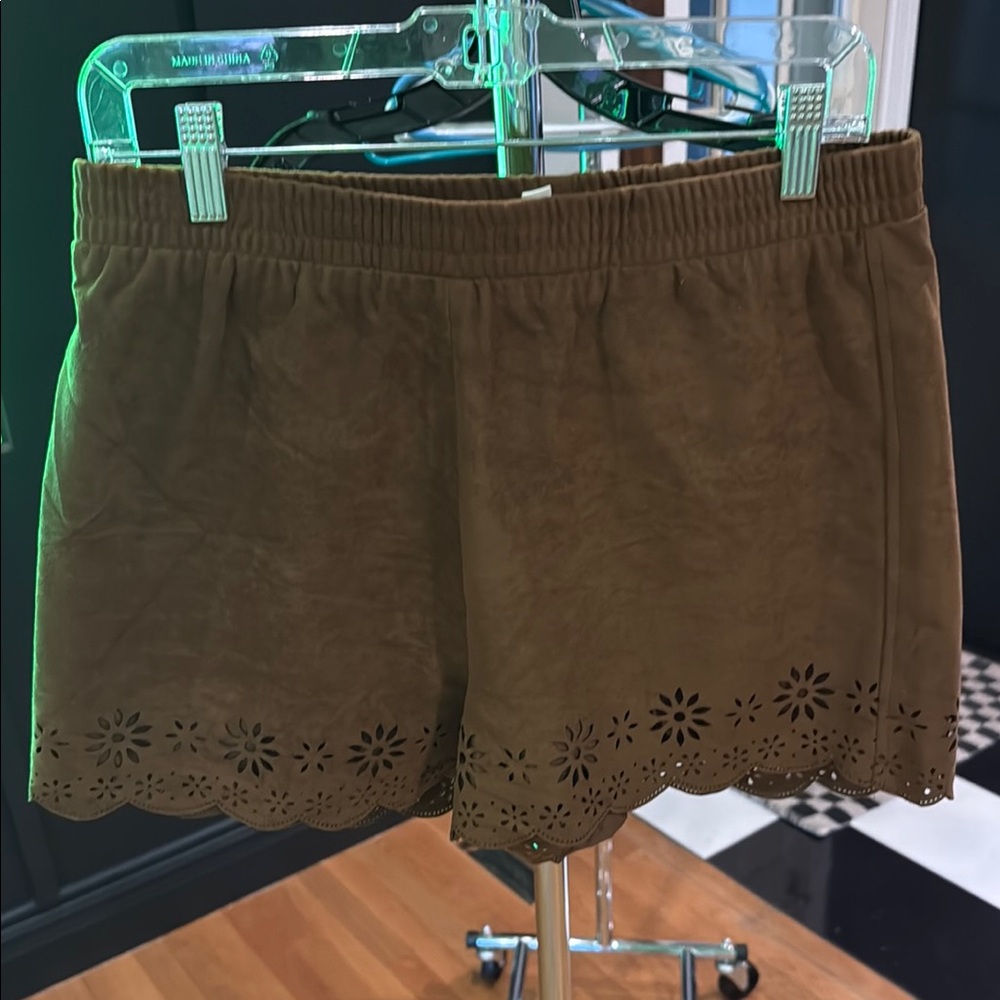 Brown Suede Shorts with Elegant Eyelet Detail